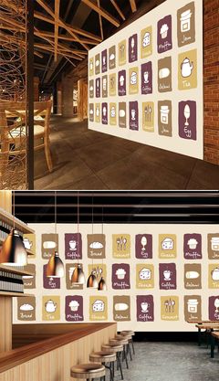 原创时尚咖啡厅西餐厅甜点蛋糕店装修工装背景墙-版权可商用