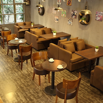 咖啡厅西餐厅桌椅实木奶茶店 小吃店甜品店餐饮沙发卡座桌椅组合